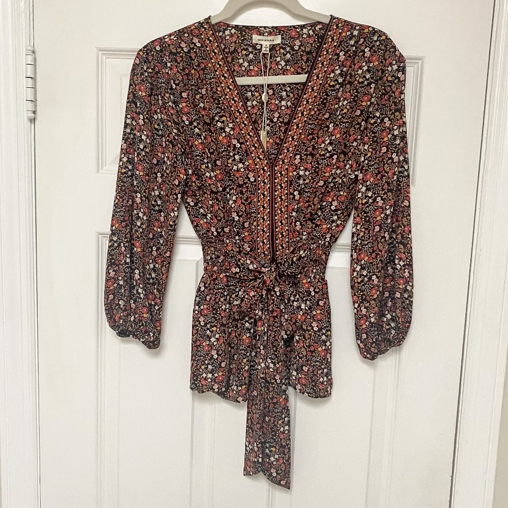 Women's Max Studio Floral Boho Blouse, Black, Size S, NWT